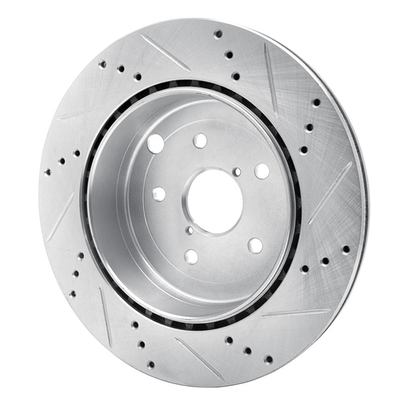 R1 Concepts R1 08-20 Subaru Impreza Rear Left Drilled & Slotted Silver Brake Rotor