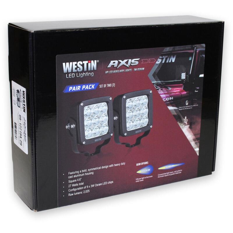 Westin Axis LED Auxiliary Light 4.5 inch x 4.5 inch Square Flood w/3W Osram (Set of 2) - Black