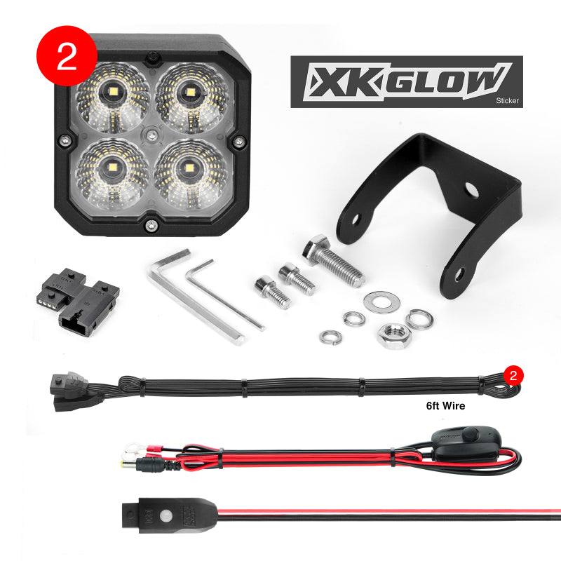 XKGLOW XK Glow XKchrome 20w LED Cube Light w/ RGB Accent Light Kit w/ Controller- Flood Beam 2pc