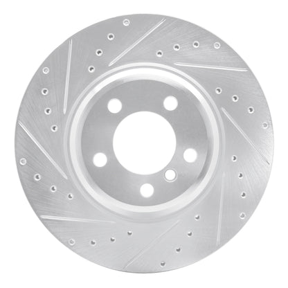 R1 Concepts R1 02-08 BMW 745LI Front Left Drilled & Slotted Silver Brake Rotor