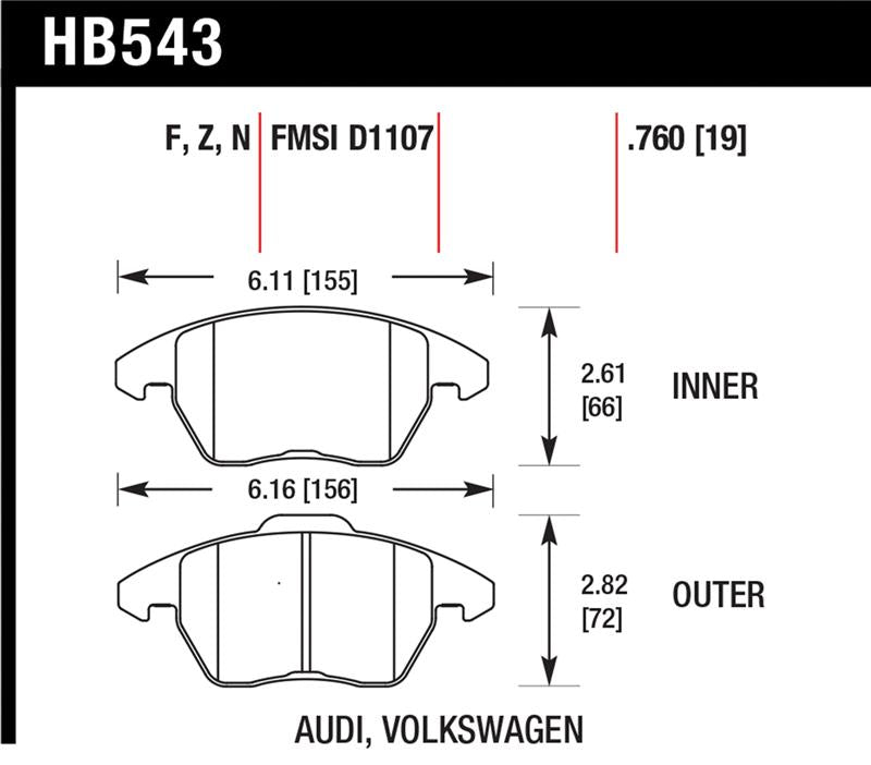 Hawk Performance Hawk Audi A3/TT / VW EOS / Golf / Jetta / Passat / Rabbit DTC-60 Front Race Brake Pads