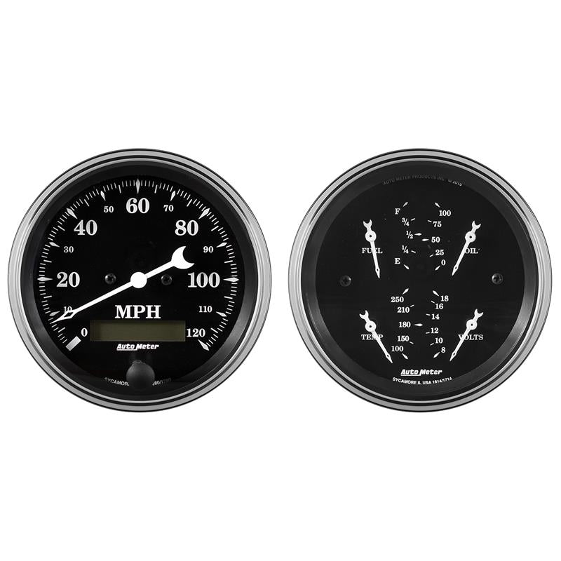 AutoMeter Auto Meter Gauge Kit 2 pc. Quad & Speedometer 3 3/8in Old Tyme Black