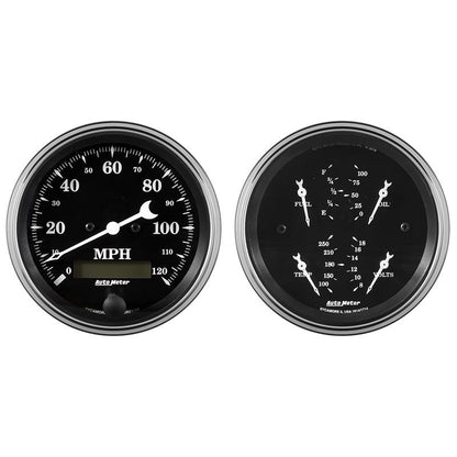 AutoMeter Auto Meter Gauge Kit 2 pc. Quad & Speedometer 3 3/8in Old Tyme Black