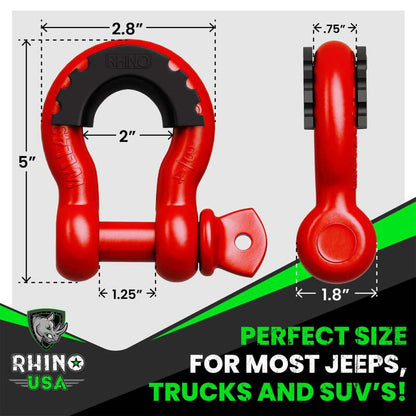 Rhino USA 3/4In D-Ring Shackle Set (2-Pack)(Gray)