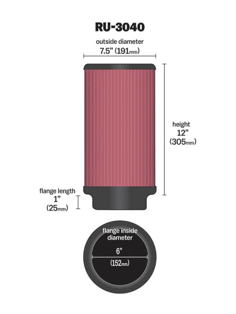 K&N Engineering K&N Universal Rubber Filter 6in ID 7.5in OD 12in H
