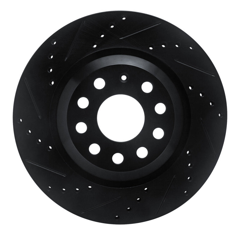 R1 Concepts R1 15-25 Volkswagen GTI Rear Left Drilled & Slotted Black Brake Rotor