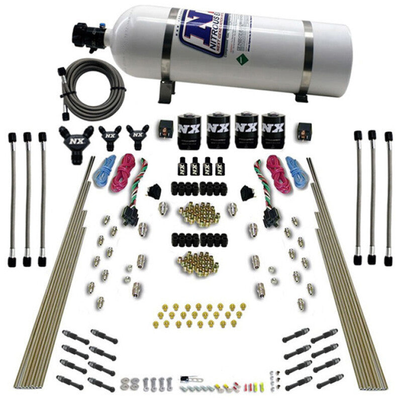 Nitrous Express 8 Cyl Dry Direct Port Dual Stage 4 Solenoids Nitrous Kit (200-600HP) w/15lb Bottle
