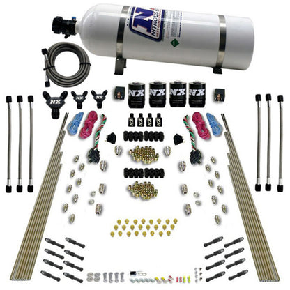 Nitrous Express 8 Cyl Dry Direct Port Dual Stage 4 Solenoids Nitrous Kit (200-600HP) w/15lb Bottle