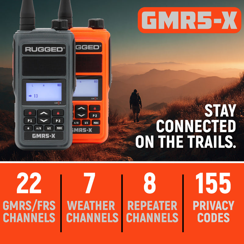 Rugged Radios Waterproof GMRS Handheld Radio with NOAA Alerts - FM Radio - Safety Orange
