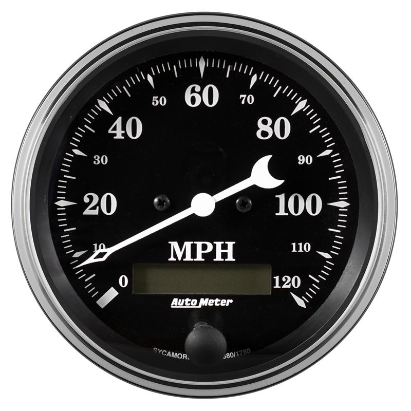 AutoMeter Auto Meter Gauge Speedo. 3 3/8in 120mph Elec. Prog. w/ LCD Odo Old Tyme Black