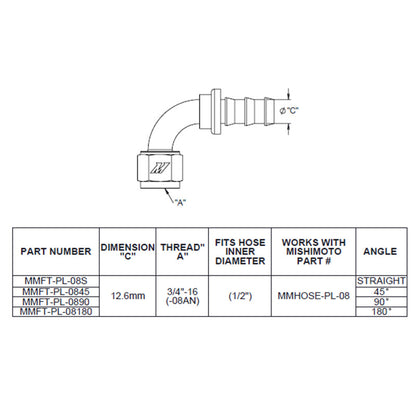 Mishimoto 180 Degree Push Lock Fitting - 8AN