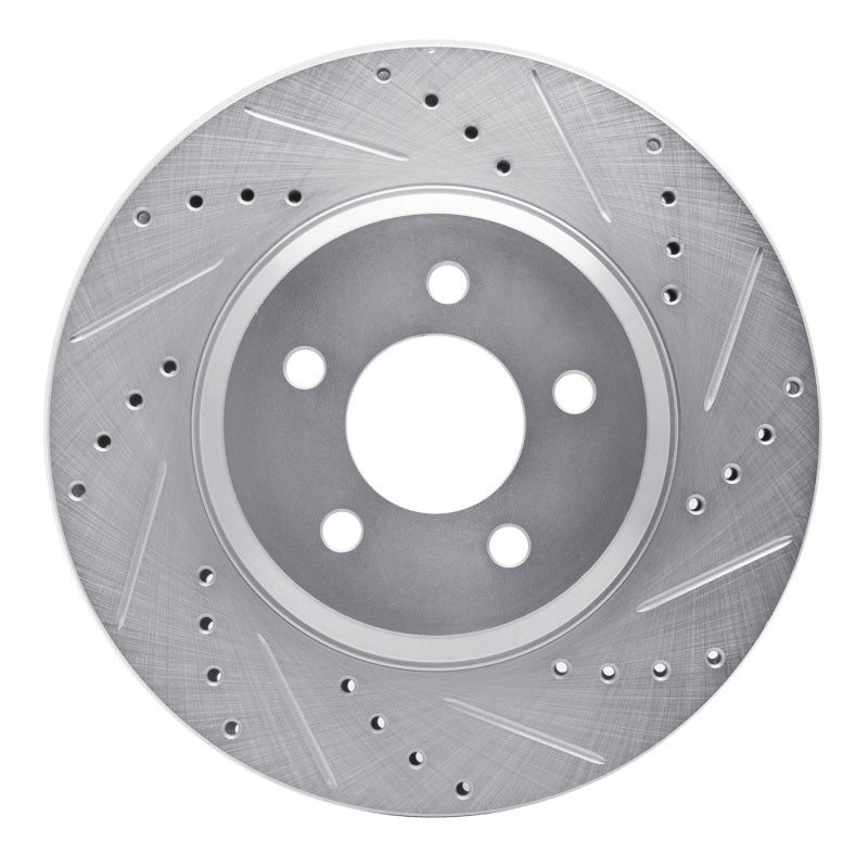 R1 Concepts R1 05-14 Ford Mustang Front Right Drilled & Slotted Silver Brake Rotor