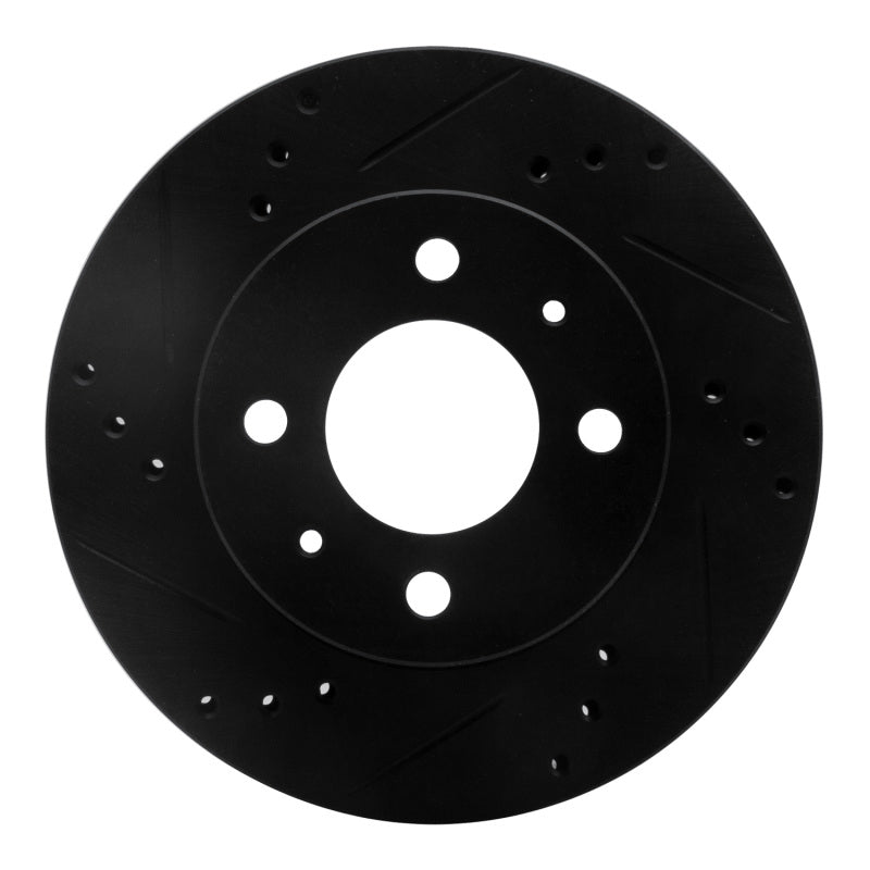R1 Concepts R1 00-02 Hyundai Accent Front Left Drilled & Slotted Black Brake Rotor