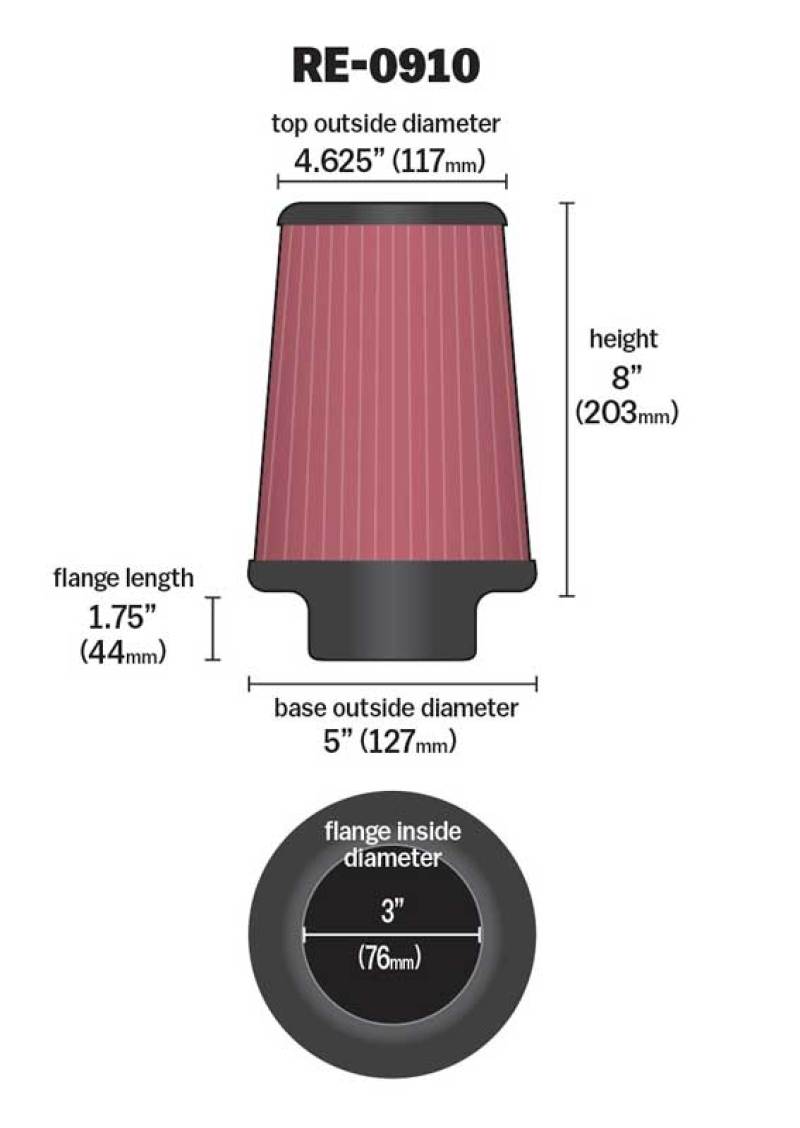 K&N Engineering K&N Universal Rubber Filter 3inch FLG / 5inch OD-B / 4-5/8inch OD-T / 8inch H