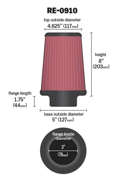 K&N Engineering K&N Universal Rubber Filter 3inch FLG / 5inch OD-B / 4-5/8inch OD-T / 8inch H