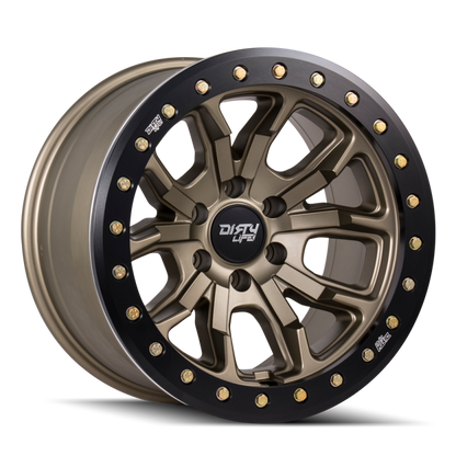 Dirty Life 9303 DT-1 17x9 / 5x127 BP / -12mm Offset / 78.1mm Hub Satin Gold Wheel - Sim. Beadlock