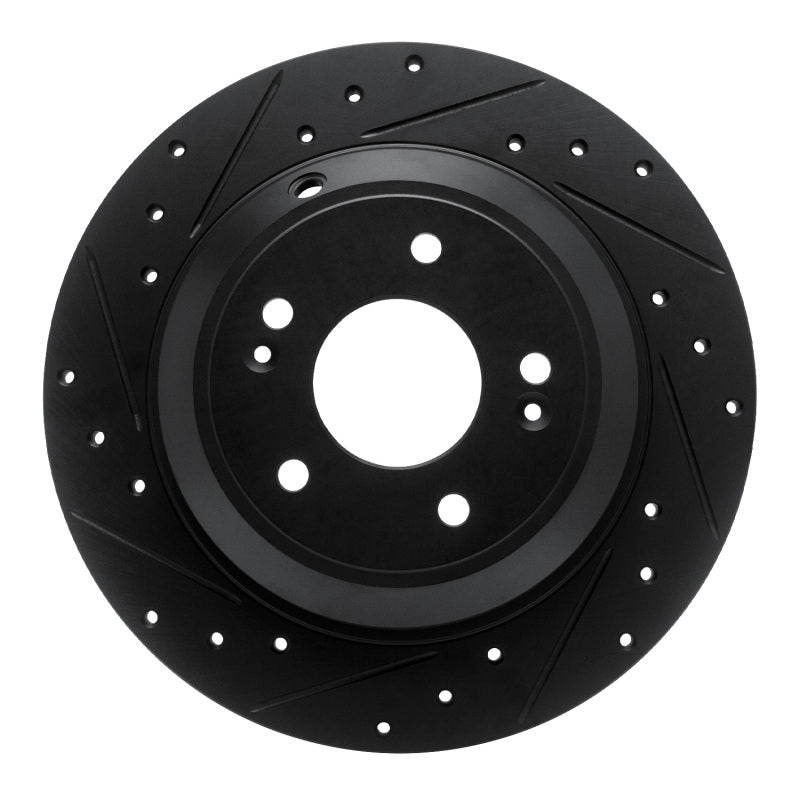 R1 Concepts R1 18-23 Genesis G70 Rear Left Drilled & Slotted Black Brake Rotor
