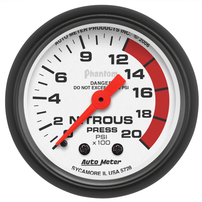 Autometer Phantom 52mm 0-2000 PSI Mechanical Nitrous Pressure Gauge