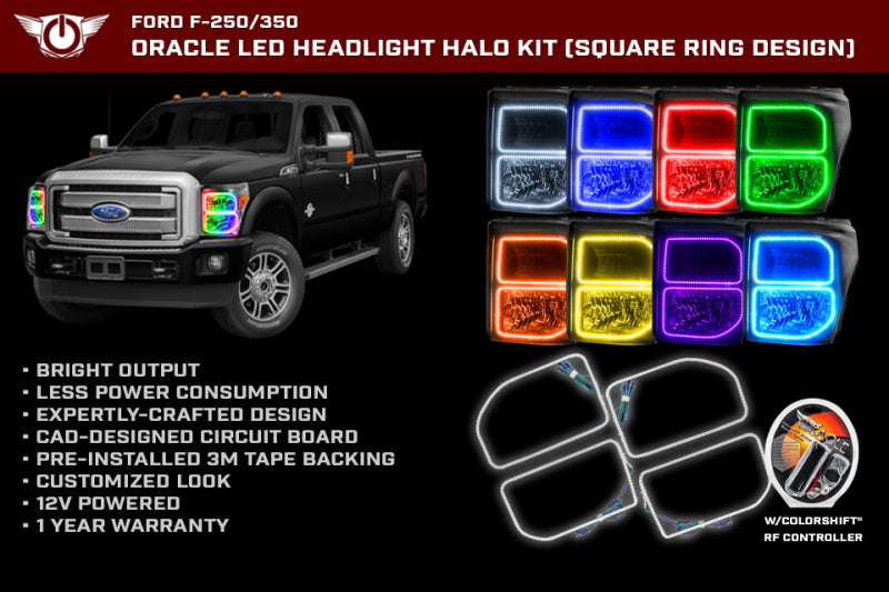 ORACLE Lighting Oracle Ford F250/350 11-16 Halo Kit (Square Ring Design) - ColorSHIFT w/ BC1 Controller