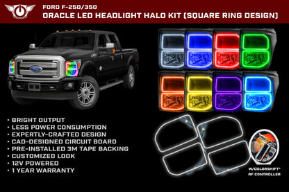 ORACLE Lighting Oracle Ford F250/350 11-16 Halo Kit (Square Ring Design) - ColorSHIFT w/ BC1 Controller