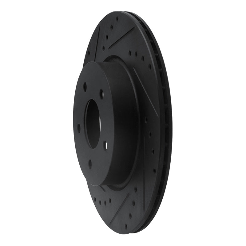 R1 Concepts R1 19-24 Infiniti QX50 Rear Left Drilled & Slotted Black Brake Rotor