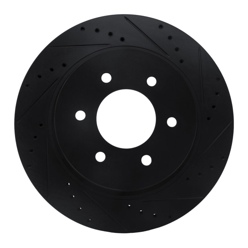 R1 Concepts R1 16-24 Nissan Titan XD Front Right Drilled & Slotted Black Brake Rotor