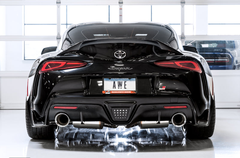 AWE Tuning 2020 Toyota Supra A90 Resonated Touring Edition Exhaust - 5in Chrome Silver Tips