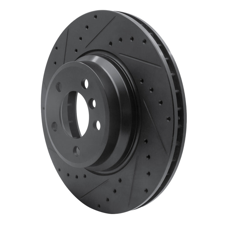 R1 Concepts R1 02-08 BMW 745LI Front Left Drilled & Slotted Black Brake Rotor