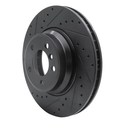 R1 Concepts R1 02-08 BMW 745LI Front Left Drilled & Slotted Black Brake Rotor