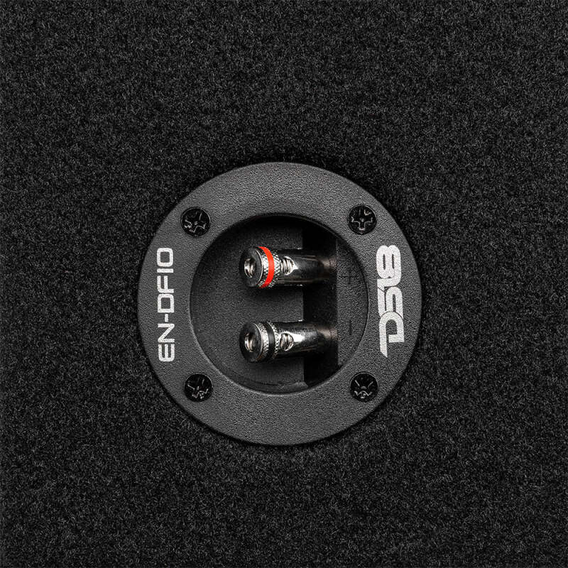 DS18 Single 10in Shallow Subwoofer and Enclosure 300 Watts RMS Downfiring Sealed Black Carpet