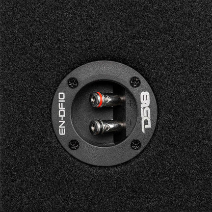 DS18 Single 10in Shallow Subwoofer and Enclosure 300 Watts RMS Downfiring Sealed Black Carpet