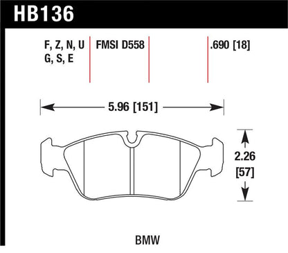 Hawk Performance Hawk BMW 318i/318iC/318iS/318Ti/325Ci/325i/325iS/325Xi/328Ci/328iC/328iS/Z3 Race DTC-60 Frt Brk Pads