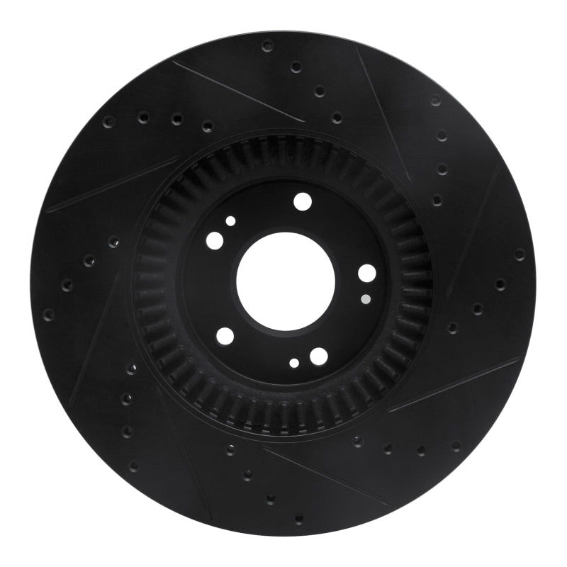 R1 Concepts R1 09-14 Hyundai Genesis Sedan Front Left Drilled & Slotted Black Brake Rotor