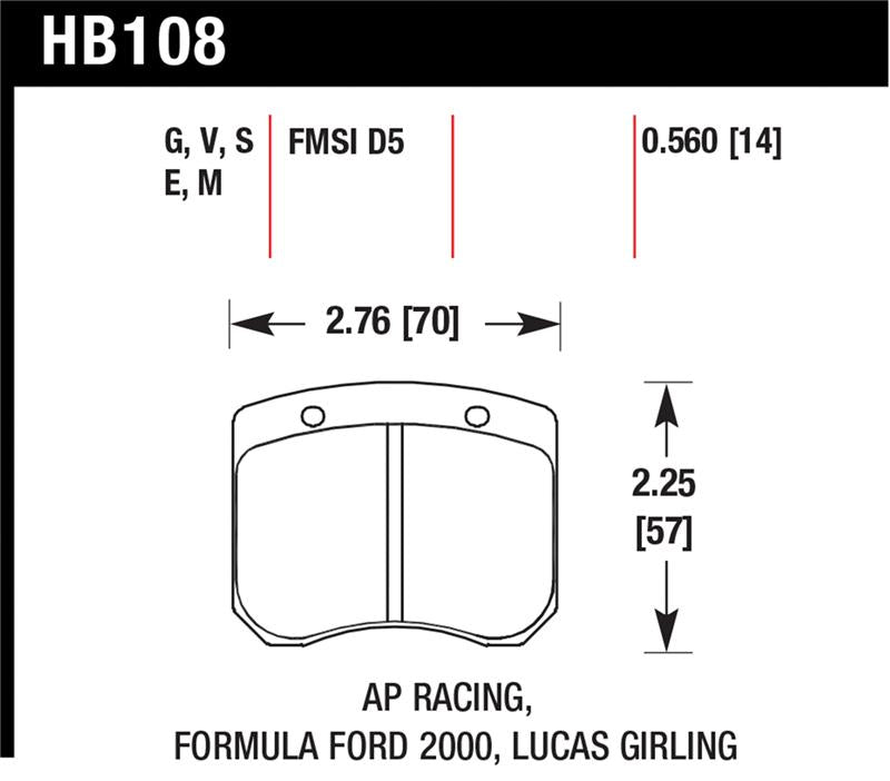 Hawk Performance Hawk AP Racing/FF 2000 14mm DTC-60 Rear Race Brake Pads