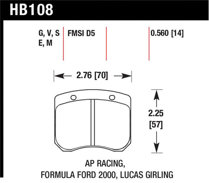 Hawk Performance Hawk AP Racing/FF 2000 14mm DTC-60 Rear Race Brake Pads