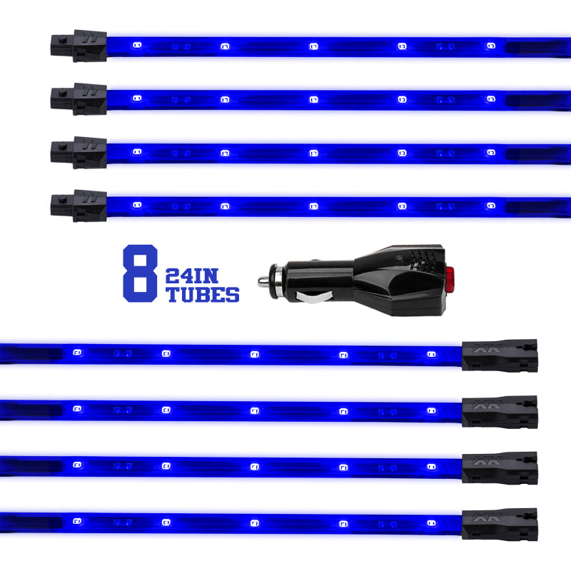 XKGLOW XK Glow Tube Single Color Underglow LED Accent Light Car/Truck Kit Blue - 8x24In