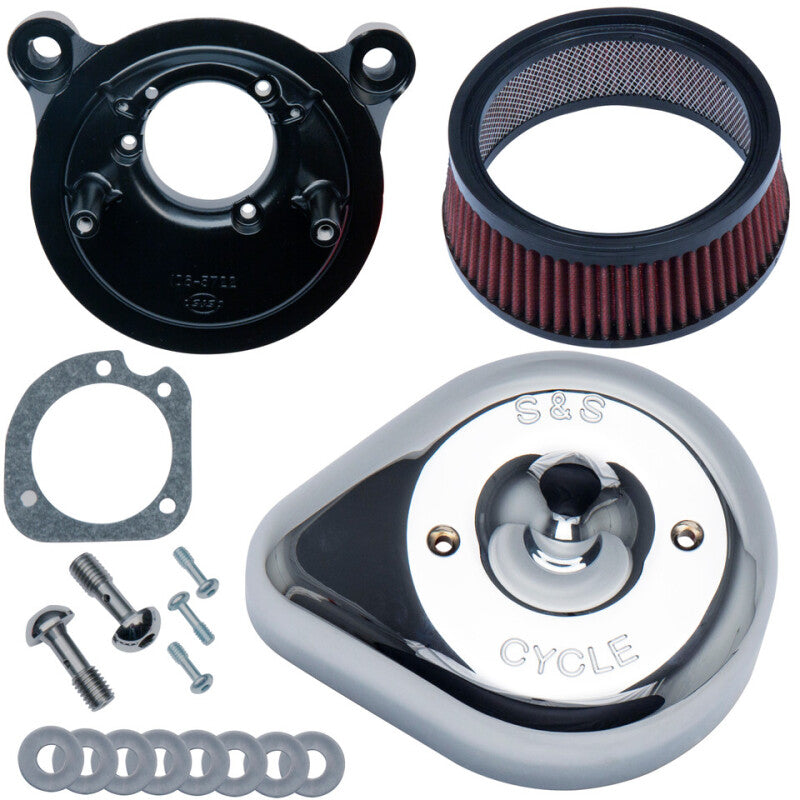 S&S Cycle 84-99 BT w/ Super E/G Carb Stealth Air Cleaner Kit w/ Chrome Slasher Teardrop