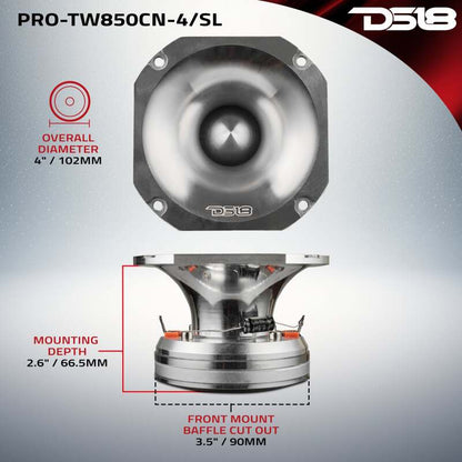 DS18 4in Super Bullet Tweeter Neodymium 250 Watts RMS 1.5in PEI Vc 4 ohm Black