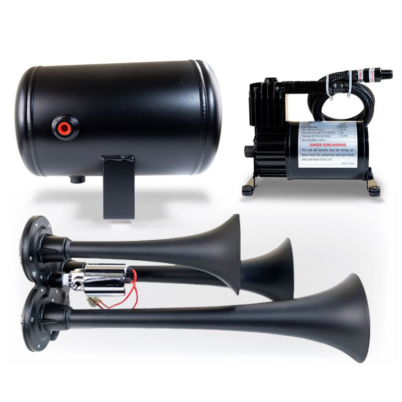 Kleinn Air Horns Kleinn Triple Black Horn Kit w/ 130 PSI Air Compressor / 1.0 gal Air Tank