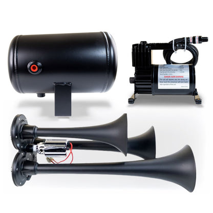Kleinn Air Horns Kleinn Triple Black Horn Kit w/ 130 PSI Air Compressor / 1.0 gal Air Tank