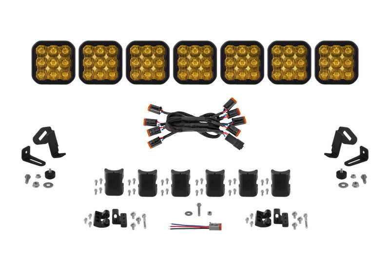 Diode Dynamics SS5 Pro Universal CrossLink 7-Pod Lightbar - Yellow Driving