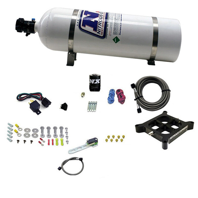 Nitrous Express Dry Single Entry Billet Crossbar Plate System 100-500hp (4150 Flange) w/15lb Bottle