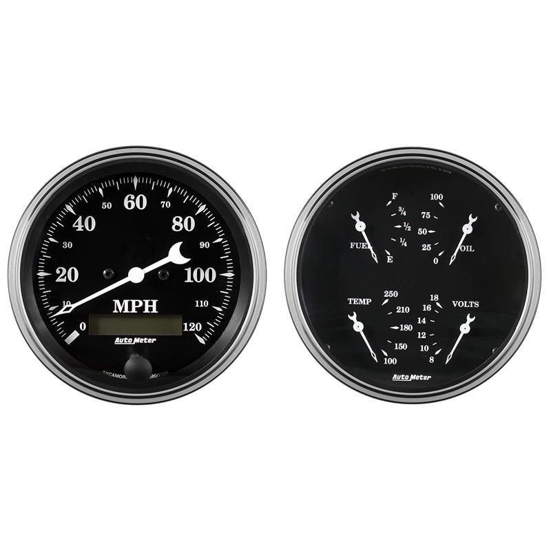 AutoMeter Auto Meter Gauge Kit 2 pc. Quad & Speedometer 5in Old Tyme Black