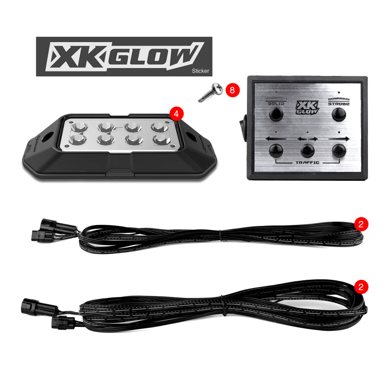 XKGLOW XK Glow Strobe Pod Lights w/ Traffic Modes Ultra Bright LEDs Multiple Modes + Solid On -White 4pc