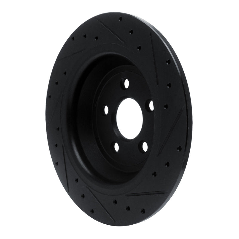R1 Concepts R1 15-24 Ford Fusion Rear Left Drilled & Slotted Black Brake Rotor