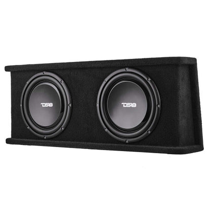 DS18 Dual 12in Shallow Subwoofer and Enclosure 700 Watts RMS Sealed Black Carpet