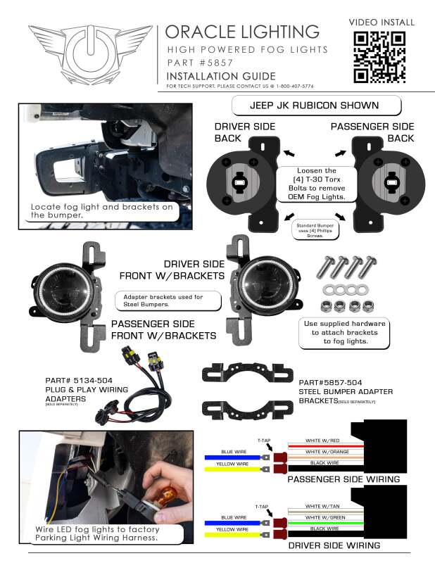 ORACLE Lighting Oracle LED Fog Light Adapter Brackets for Steel Bumper Wrangler