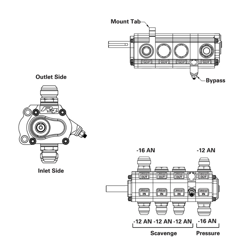 Peterson Fluid Systems R4 4-Stage Oil Pump - Left Side Mount - HV - Rear Drive Drag