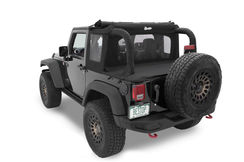 Bestop 07-18 Jeep Wrangler JK 2-Door Halftop Soft Top (Premium Black Twill)