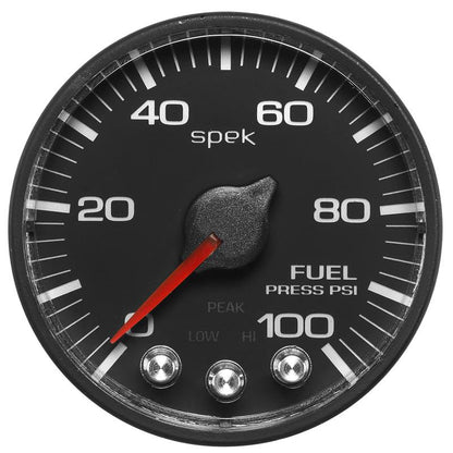 Autometer Spek-Pro Gauge Fuel Press 2 1/16in 100psi Stepper Motor W/Peak & Warn Blk/Blk